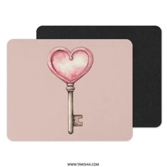 Heart Key Mousepad, Romantic Gift, Pink Desk Accessory, Cute Mousepad, Valentine's Day Gift, Unique Mouse Pad, PC Gamer Pad, Office Decor - Tawshia