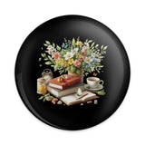 Floral Books Pinback Button, Cozy Reading Nook Art Badge, Book Lover Gift, Stack of Books, Butterfly Button, Tea Cup Pinback Button - Tawshia