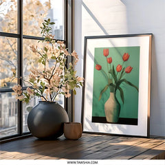 Tulip Wall Art Print, Floral Still Life Painting, Flower Bouquet Poster, Modern Home Decor, Botanical Art for Living Room, Elegant Art - Tawshia
