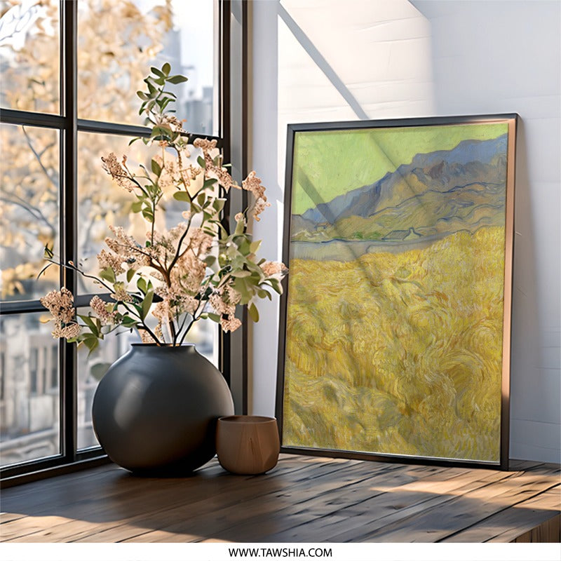 Wheatfield with Mountains, Van Gogh Art Print, Impressionism Wall Art, Landscape Painting, Famous Artwork, Home Decor, Framed Art - Tawshia