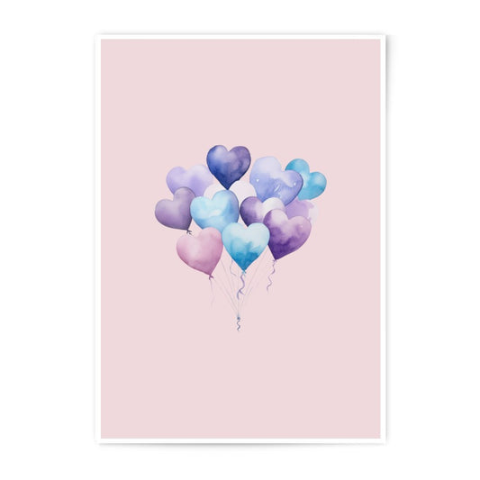 Heart Balloons Photographic Prints, Watercolor Art, Love Decor, Valentine's Day Gift, Nursery Wall Art, Kids Room Decor - Tawshia