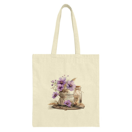 Purple Flower Tote Bag, Floral Grocery Bag, Botanical Design Tote, Cute Market Bag, Purple Floral, Gift for Her, Everyday Tote Bag - Tawshia