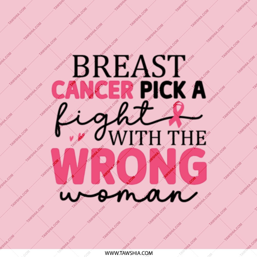 Breast Cancer Awareness Pocket Mirror, Pick A Fight, Wrong Woman, Strong Woman Gift, Survivor Gift, Pink Ribbon, Support Gift, Gift For Her - Tawshia