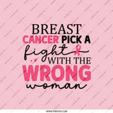 Breast Cancer Awareness Pocket Mirror, Pick A Fight, Wrong Woman, Strong Woman Gift, Survivor Gift, Pink Ribbon, Support Gift, Gift For Her - Tawshia