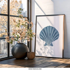 Blue Seashell Wall Art, Coastal Decor, Beach House Art, Nautical Print, Ocean Theme Art, Summer Home Decor, Framed Art - Tawshia