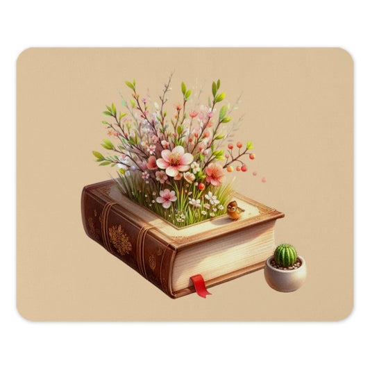 Book Garden Mouse Pad, Floral Mousepad, Book Lover Gift, Office Decor, Cute Mouse Pad, Bird and Flowers, Desk Accessory - Tawshia