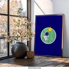 Cute Astronaut Wall Art, Starry Dreamer Decor, Space Explorer Print, Kids Room Art, Modern Home Decor, Whimsical Illustration - Tawshia