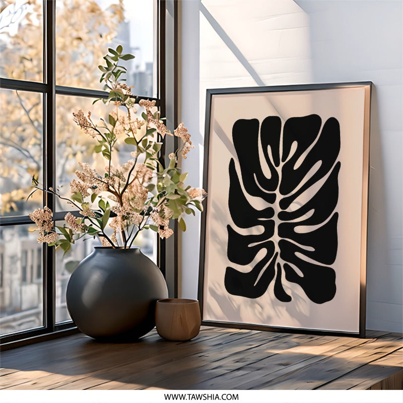 Monstera Leaf Wall Art, Minimalist Plant Print, Black and Beige Art, Modern Home Decor, Botanical Illustration, Tropical Leaf Art, Home - Tawshia