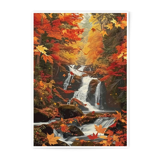 Autumn Waterfall Photographic Print, Fall Foliage, Nature Wall Art, Landscape Photography, Serene Scene, Home Decor, Gift Idea - Tawshia