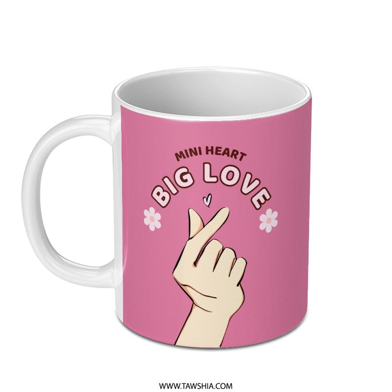 Mini Heart Big Love Mug, Finger Heart Mug, Kpop Inspired Mug, Trendy Pink Mug, Cute Coffee Mug, Gift Idea - Tawshia