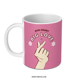 Mini Heart Big Love Mug, Finger Heart Mug, Kpop Inspired Mug, Trendy Pink Mug, Cute Coffee Mug, Gift Idea - Tawshia