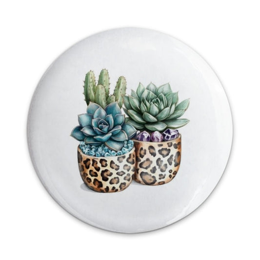 Succulent Plants Pinback Button, Cactus Button Badge, Potted Plants Badge, Leopard Print Pot, Boho Chic Button, Unique Badge - Tawshia