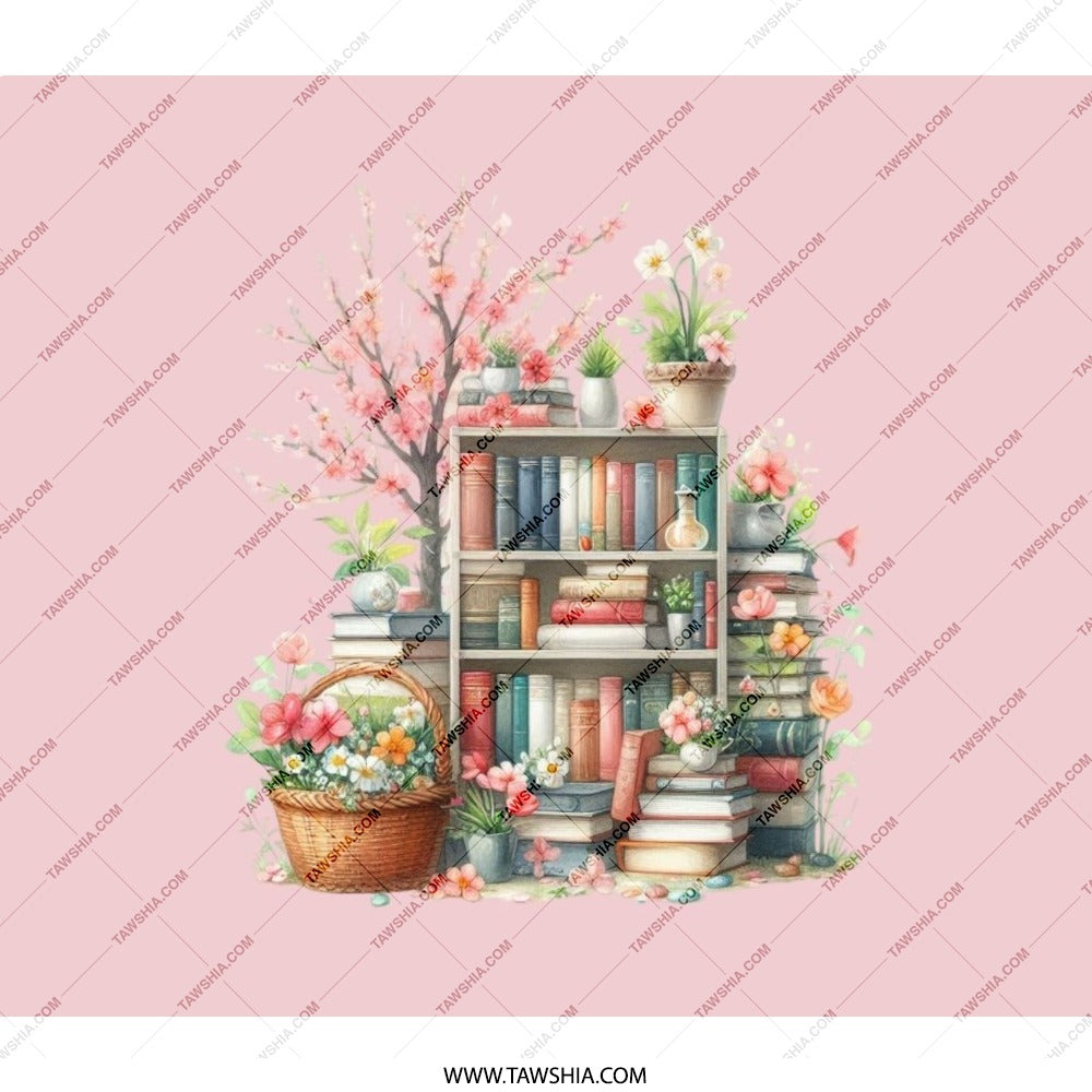 Floral Bookshelf Backpack, Stylish Literary Bag, Book Lover Gift, Trendy School Bag, Unique Bookish Pack, Cute Gift for Readers - Tawshia
