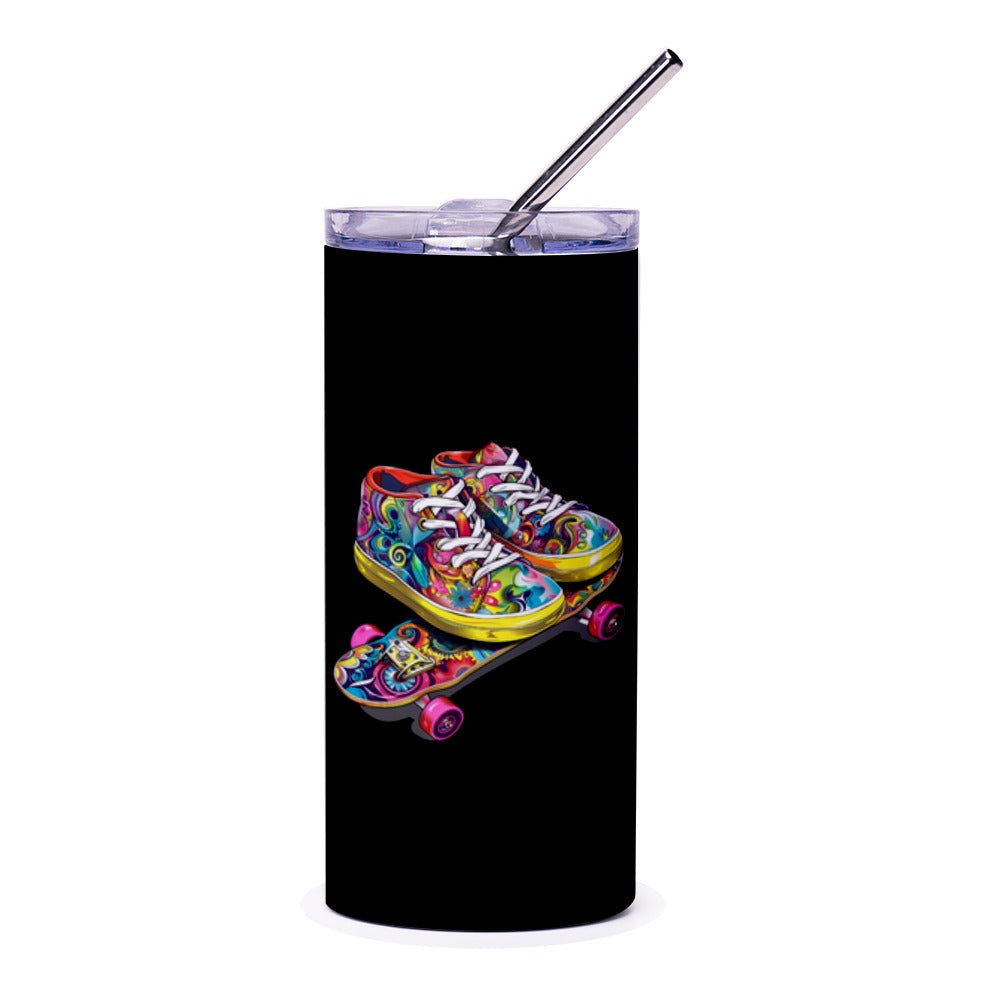Skateboard Tumbler, Shoes Travel Mug, Colorful Sneaker Tumbler, Trendy Drinkware, Unique Skateboarding Gift, Funky Sports Fan Tumbler - Tawshia