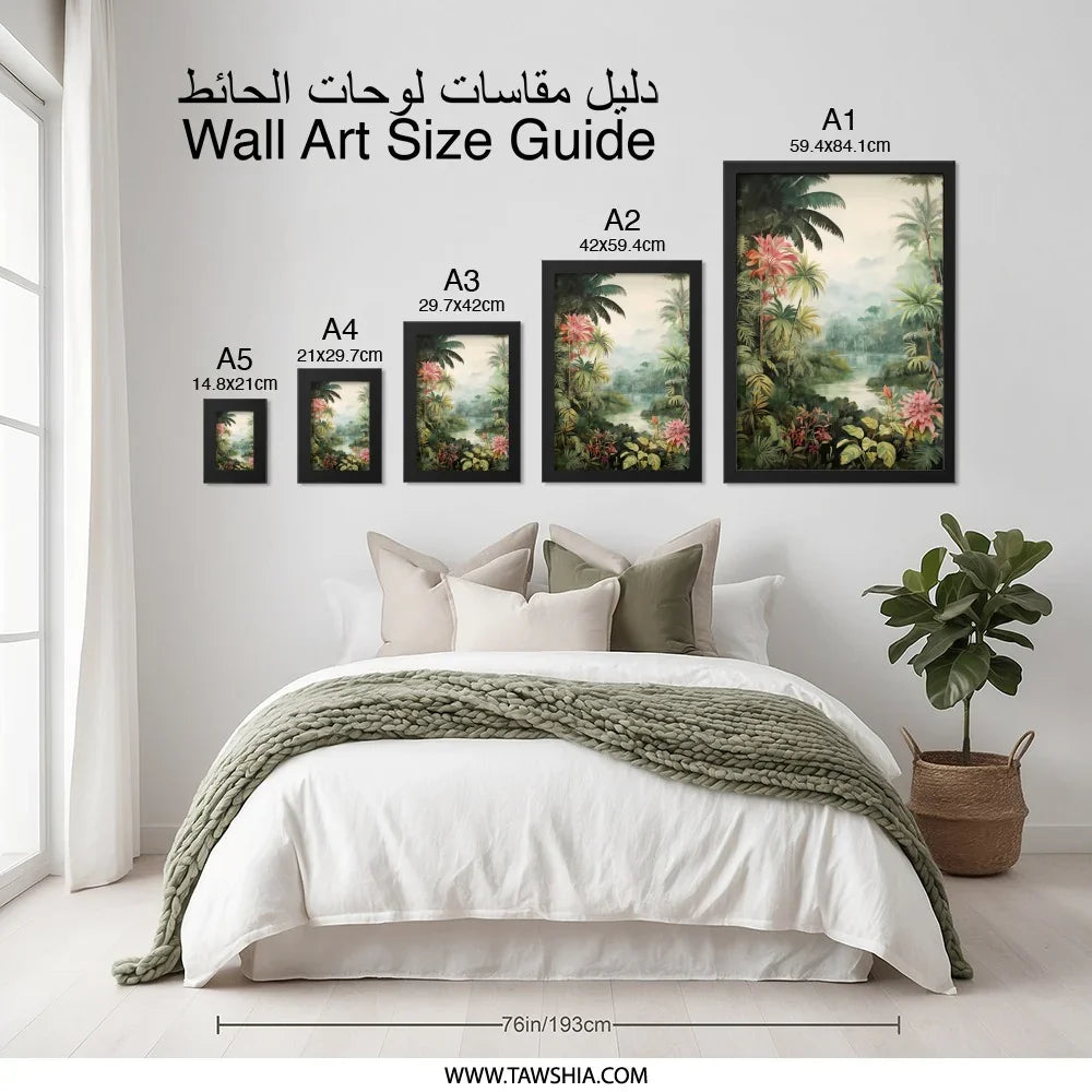 Tropical Paradise Wall Art, Jungle Landscape Print, Exotic Flower Decor, Lush Greenery Artwork, Serene River Scene, Nature Inspired Home - Tawshia