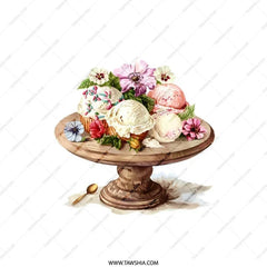 Ice Cream Pillow, Dessert Decor, Floral Design Pillow, Foodie Gift, Sweet Treat Art, Kitchen Decor Pillow, Decorative Throw Pillow - Tawshia