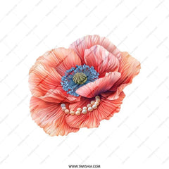 Coral Poppy Pillow, Floral Pillow, Elegant Pillow, Summer Decor, Pearl Accent Throw Pillow, Decorative Accent Pillow, Unique Pillow Gift - Tawshia