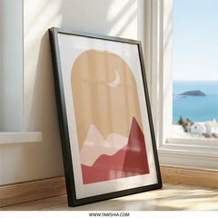 Minimalist Mountain Wall Art, Boho Crescent Moon Print, Modern Landscape Poster, Abstract Desert Art, Scandinavian Wall Decor, Home Decor - Tawshia