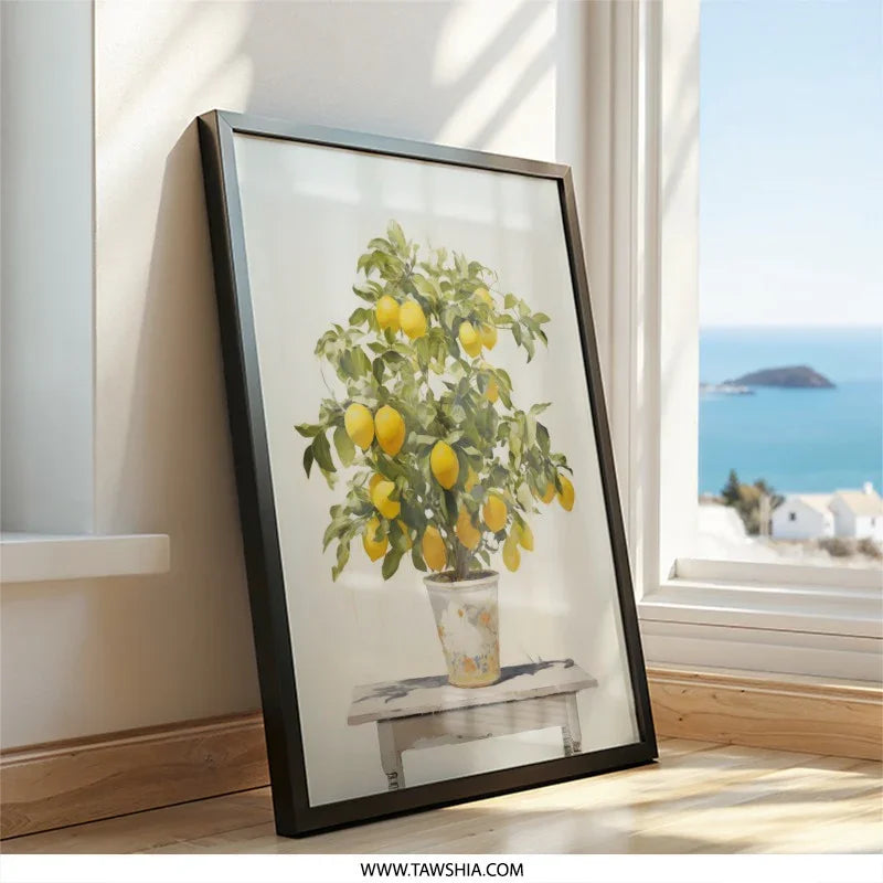Lemon Tree Wall Art, Citrus Fruit Print, Botanical Illustration, Kitchen Decor, Modern Farmhouse Art, Vibrant Home Decor, Potted Plant - Tawshia