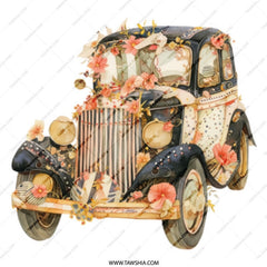 Vintage Car Mug, Floral Antique Automobile, Retro Vehicle Coffee Cup, Unique Car Lover Gift, Flower Adorned Classic Car Mug - Tawshia