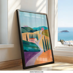 Tuscany Landscape Wall Art, Italian Countryside Print, Colorful Farmhouse Scenery, Modern Abstract Art, Home Decor Painting - Tawshia