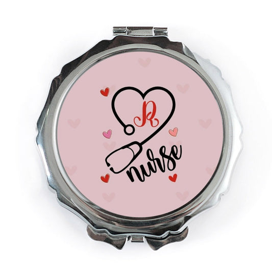 Nurse Heart Stethoscope, Initial R Pocket Mirror, Medical Gift, Doctor Gift, Graduation Gift, Appreciation Gift, Healthcare Pocket Mirror - Tawshia