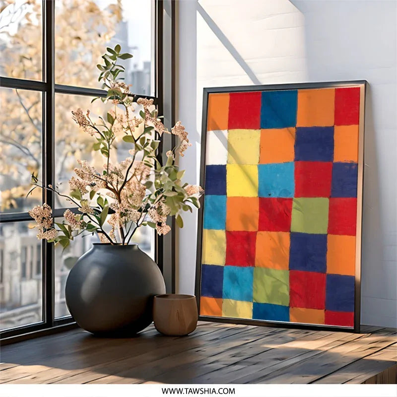 Colorful Squares Wall Art, Abstract Painting Print, Geometric Art Decor, Modern Art Poster, Living Room Wall Art - Tawshia