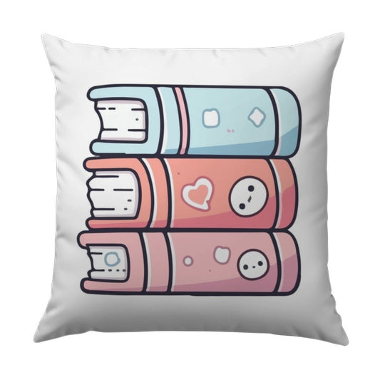 Stacked Books Pillow, Cute Book Lover Throw Pillow, Kawaii Reading Nook Decor, Pastel Bookish Accent Pillow, Cozy Bookworm Gift Idea - Tawshia