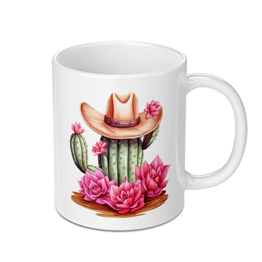 Cactus Cowboy Mug, Desert Flower Coffee Mug, Western Style Mug, Unique Mug Gift, Pink Flower Mug, Cowboy Hat Mug, Novelty Mug - Tawshia