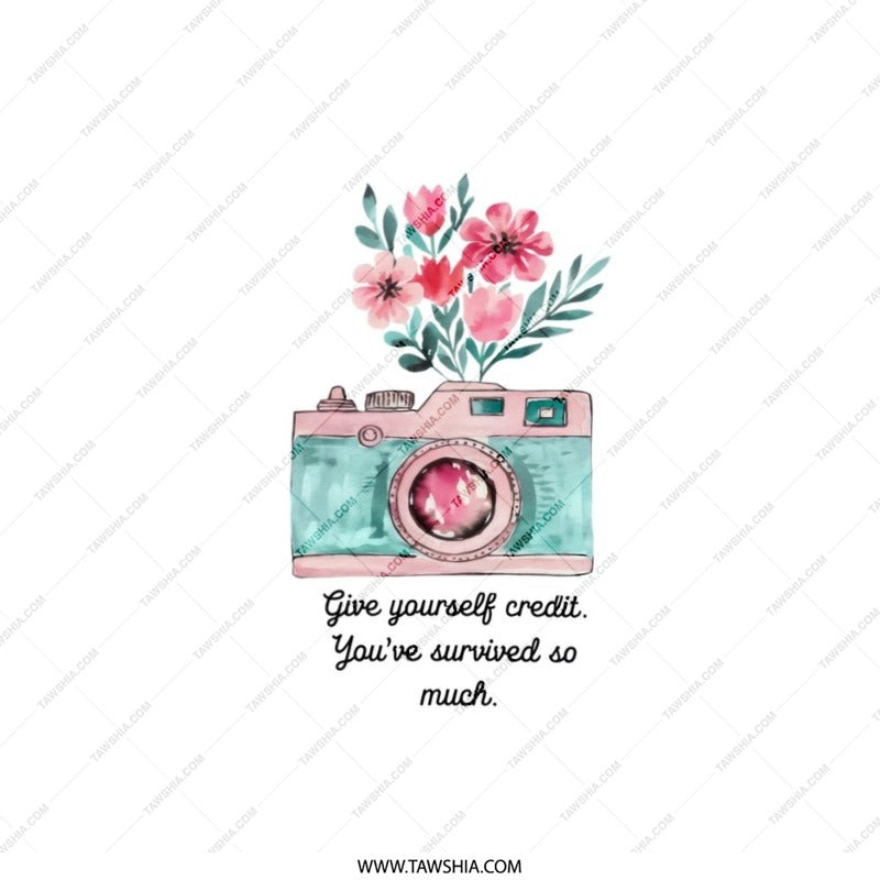 Camera Pillow, Flower Pillow, Motivational Pillow, Give Yourself Credit Pillow, Throw Pillow, Accent Pillow, Decorative Pillow - Tawshia