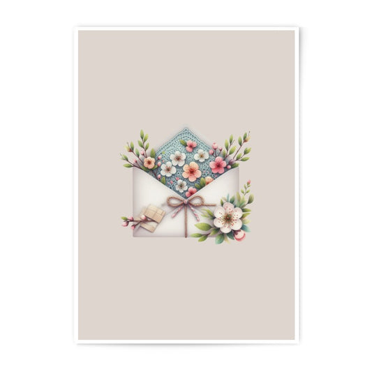 Floral Envelope Photographic Print, Flower Mail Art Print, Botanical Decor, Spring Artwork, Pastel Wall Art, Watercolor Illustration - Tawshia