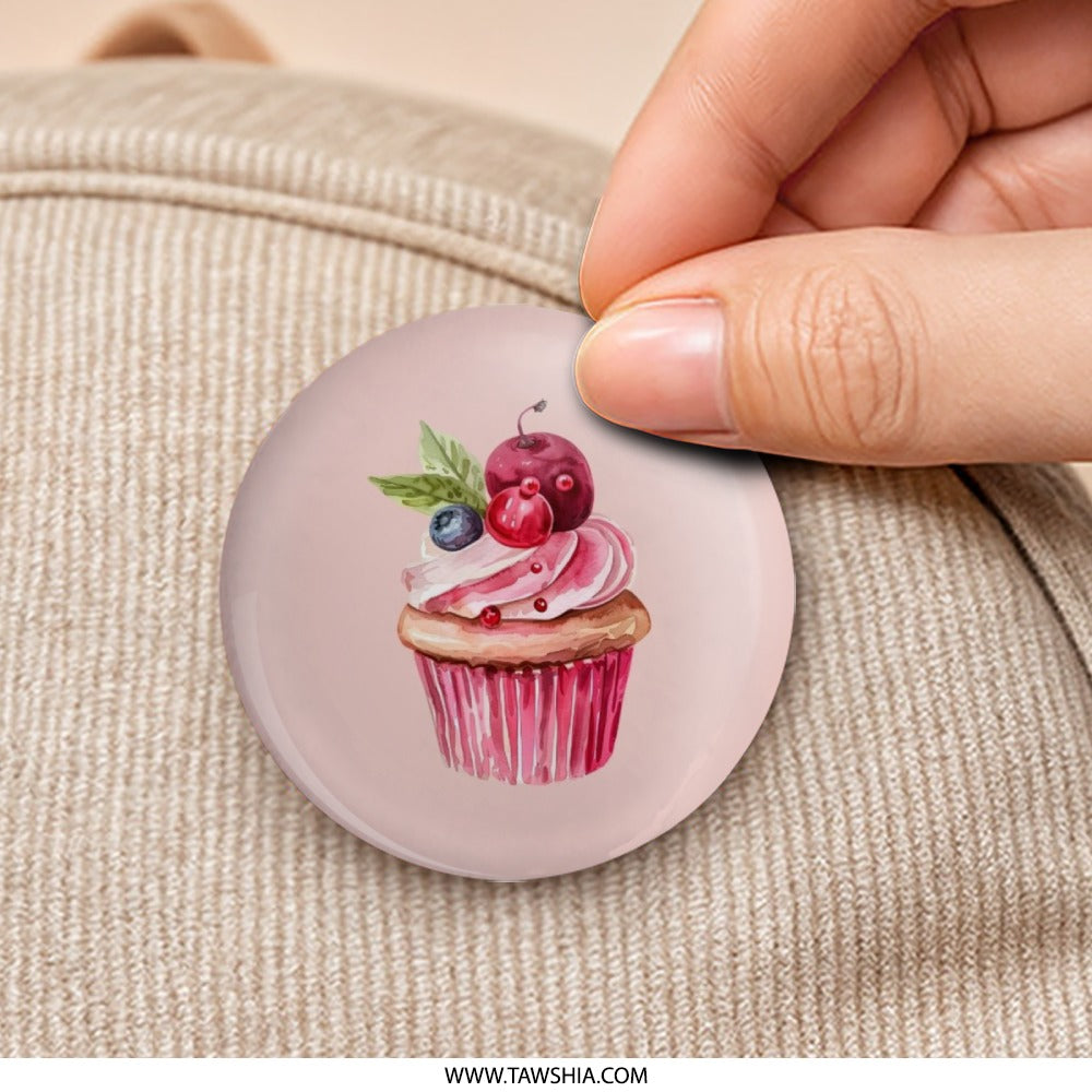 Cupcake Pinback Button, Sweet Treat Button, Dessert Pin, Watercolor Cupcake Pin, Food Lover Gift, Baking Enthusiast Pinback Button - Tawshia