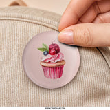 Cupcake Pinback Button, Sweet Treat Button, Dessert Pin, Watercolor Cupcake Pin, Food Lover Gift, Baking Enthusiast Pinback Button - Tawshia