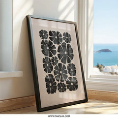 Floral Wall Art Print, Black Flower Poster, Botanical Home Decor, Scandinavian Modern Art, Minimalist Plant Illustration, Flower Wall Art - Tawshia
