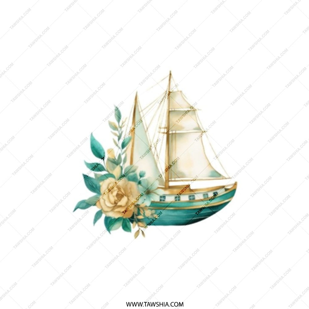 Floral Sailboat Pocket Mirror, Nautical Compact Mirror, Sailing Ship Vanity Mirror, Teal and Gold Travel Mirror, Gifts for Sailors - Tawshia