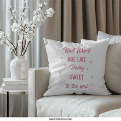 Kind Words Honey Sweet Pillow, Motivational Pillow, Bee Pillow, Positive Quote Pillow, Decorative Pillow, Home Decor Accent Pillow - Tawshia