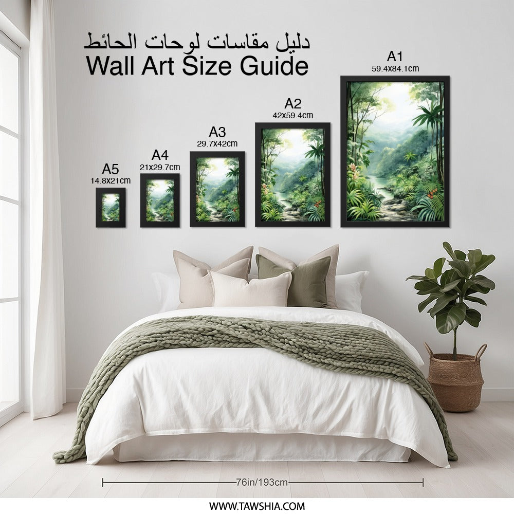 Tropical Forest Wall Art, Jungle Landscape Print, Lush Greenery Decor, Nature Painting Artwork, Exotic Scenery Poster - Tawshia