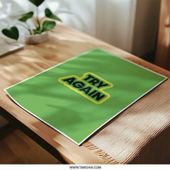 Try Again Photographic Print, Motivational Wall Art, Inspirational Decor, Positive Affirmation, Green Background, Home Office Decor - Tawshia