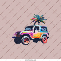 Jeep Pocket Mirror, Colorful Car Art Compact Mirror, Tropical Palm Tree Gift, Trendy Travel Mirror, Unique Auto Lover Present - Tawshia