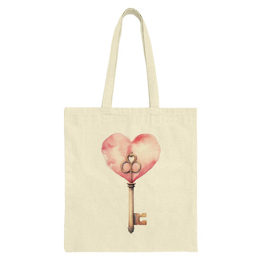 Heart Key Tote Bag, Watercolor Valentine, Romantic Gift Idea, Aesthetic Tote, Stylish Everyday Bag, Trendy Reusable Grocery Bag - Tawshia