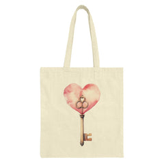 Heart Key Tote Bag, Watercolor Valentine, Romantic Gift Idea, Aesthetic Tote, Stylish Everyday Bag, Trendy Reusable Grocery Bag - Tawshia
