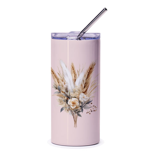 Boho Floral Tumbler, Wheat and Rose Design, Trendy Tumbler, Elegant Tumbler, Gift Idea, Stylish Tumbler, Coffee and Tea Tumbler - Tawshia