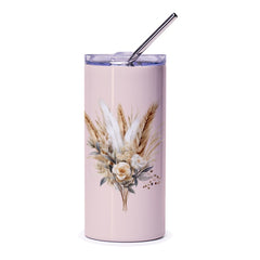 Boho Floral Tumbler, Wheat and Rose Design, Trendy Tumbler, Elegant Tumbler, Gift Idea, Stylish Tumbler, Coffee and Tea Tumbler - Tawshia