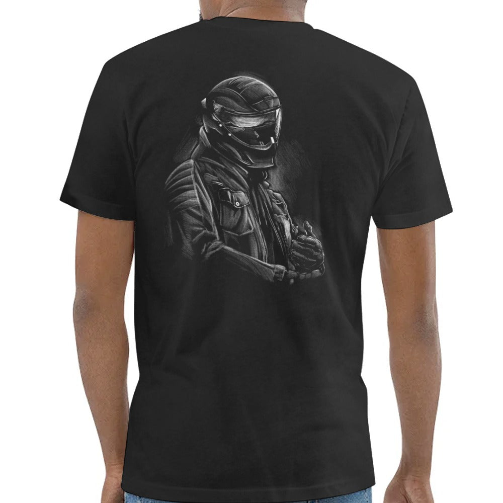 Futuristic Biker Helmet Design Back Print T-Shirt product type
