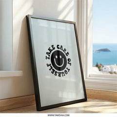 Take Care of Yourself Wall Art, Smiley Face Print, Positive Quote Poster, Trendy Home Decor, Self Care Reminder, Minimalist Art - Tawshia