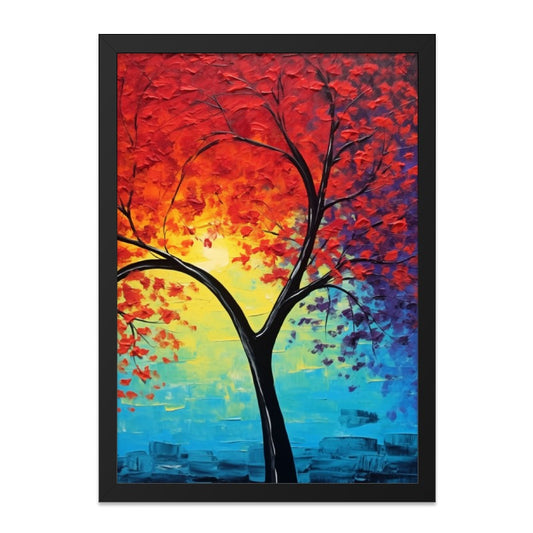 Abstract Tree Wall Art, Red Orange Painting, Framed Artwork, Vibrant Home Decor, Colorful Wall Decor - Tawshia