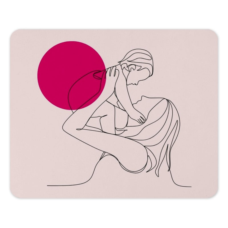 Mother Child Line Art Mouse Pad, Abstract Family Illustration, Minimalist Desk Decor, Modern Office Gift, Pink Sun, Cute Mousepad - Tawshia