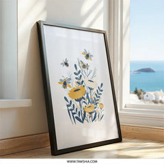 Bee and Flower Wall Art, Floral Wall Decor, Honeybee Print, Nature Wall Art, Botanical Illustration, Modern Art Print, Insect Art - Tawshia