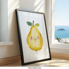 Cute Pear Wall Art, Smiling Fruit Print, Playful Kitchen Decor, Nursery Art, Kids Room, Yellow Pear Illustration, Happy Pear Art - Tawshia
