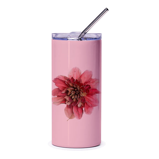 Pink Floral Tumbler, Dahlia Flower Design, Elegant Tumbler, Botanical Tumbler, Gift for Her, Cute Tumbler, Flower Lover Gift - Tawshia